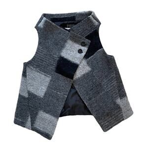 Coldwater Creek Gray Neutral Wool Blend Lagenlook Patchwork Vest/Poncho, L